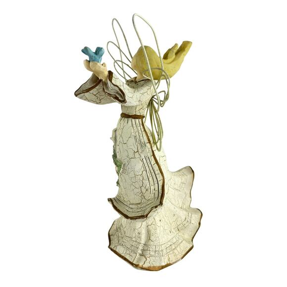 Vintage Tender Hearts Angel Figurine with Bluebird, Wire Wings, Crackle Finish - Picture 7 of 16